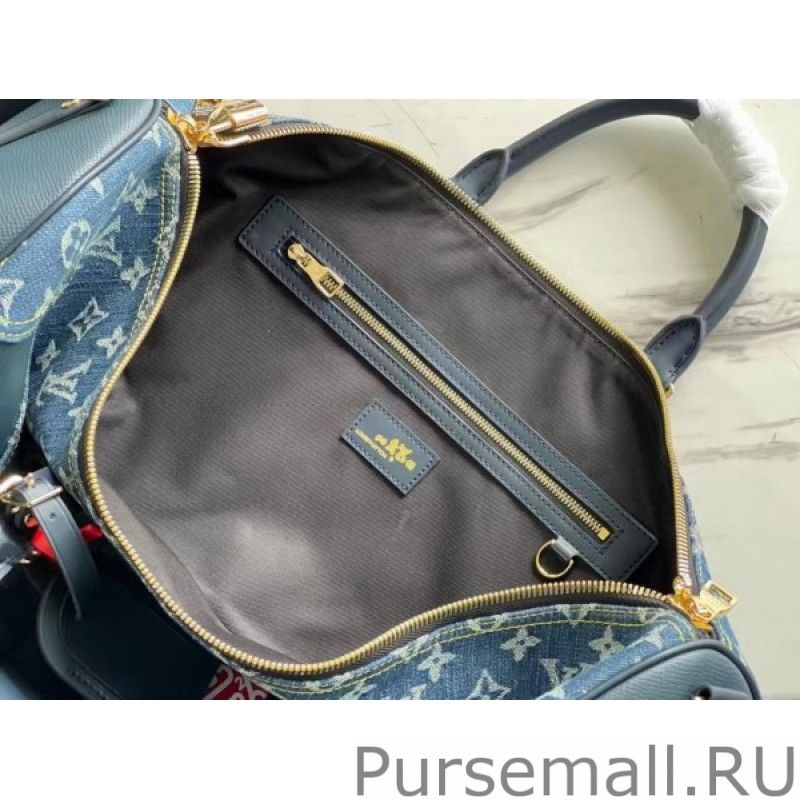 Keepall Bandouliere 50 Leather Denim M45975