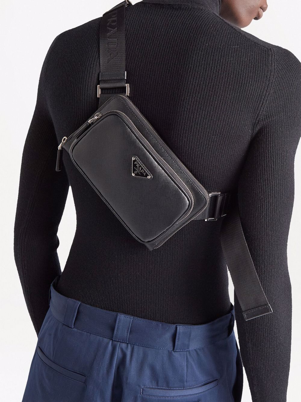 Pra*a logo plaque zipped crossbody bag