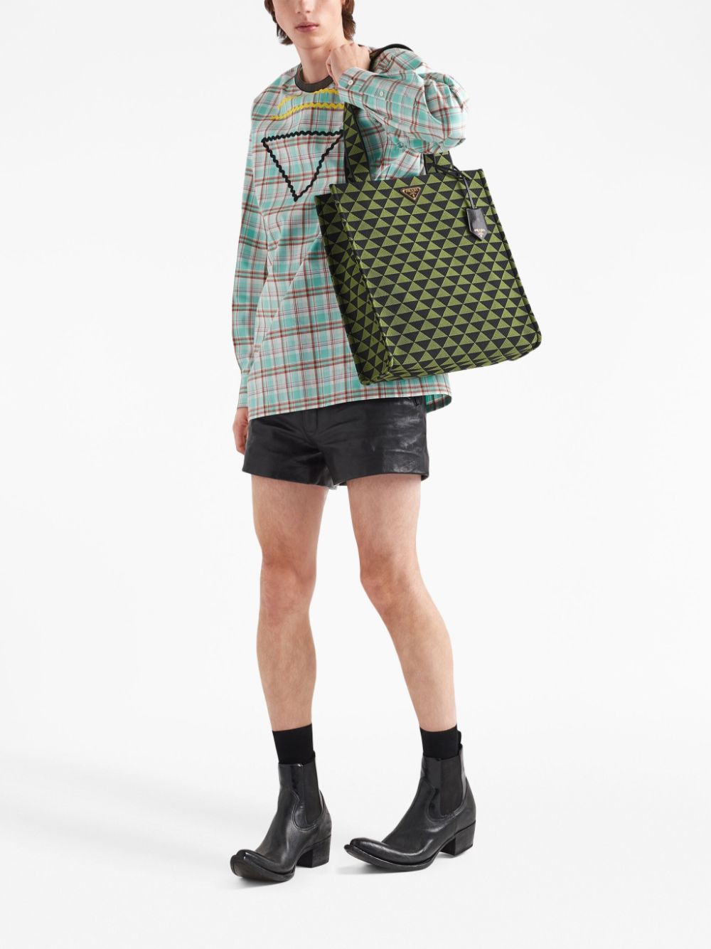 Pra*a large symbole embroidered tote bag
