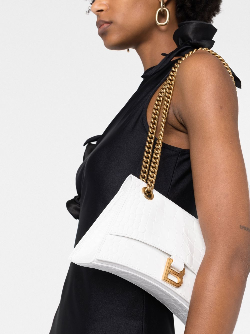 Ba*len*cia*ga crush crocodile-embossed crossbody bag