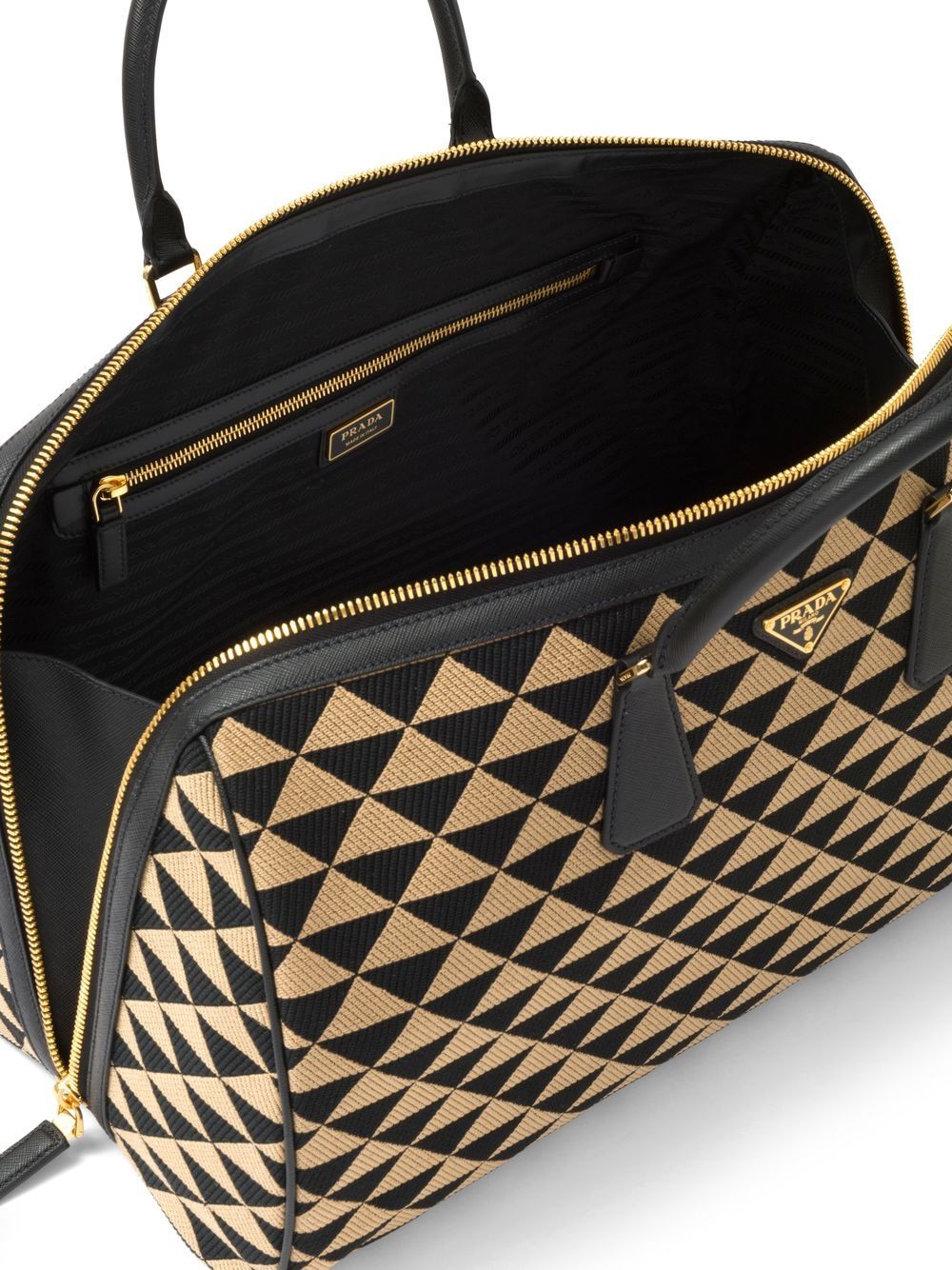 Pra*a symbole embroidered fabric travel bag