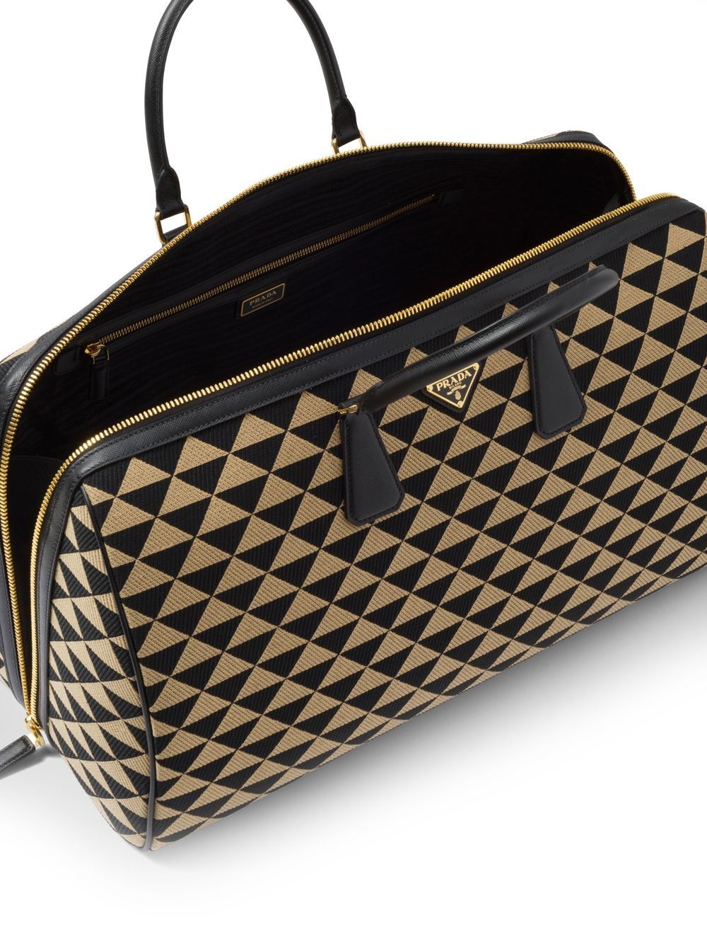 Pra*a symbole embroidered fabric travel bag