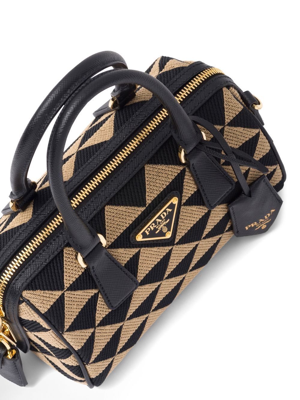 Pra*a symbole embroidered top-handle bag