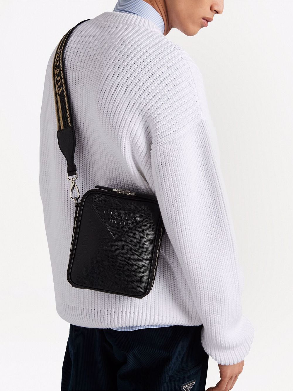 Pra*a logo-embossed saffiano leather bag